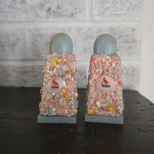 Vintage Anchor Hocking seashell-encrusted salt & pepper shakers Florida Souvenir